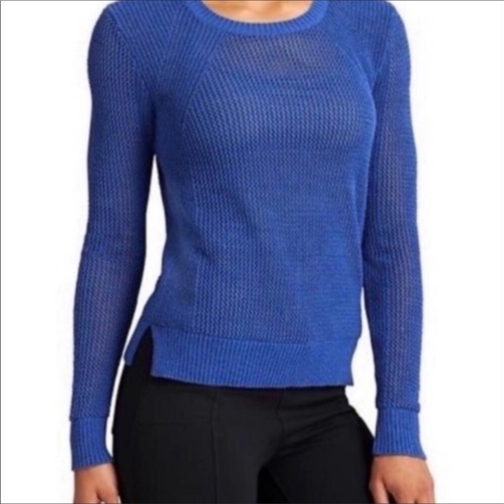 Athleta Blue Open Stitch Knit Pullover Crewneck Sweater Womens Size Medium